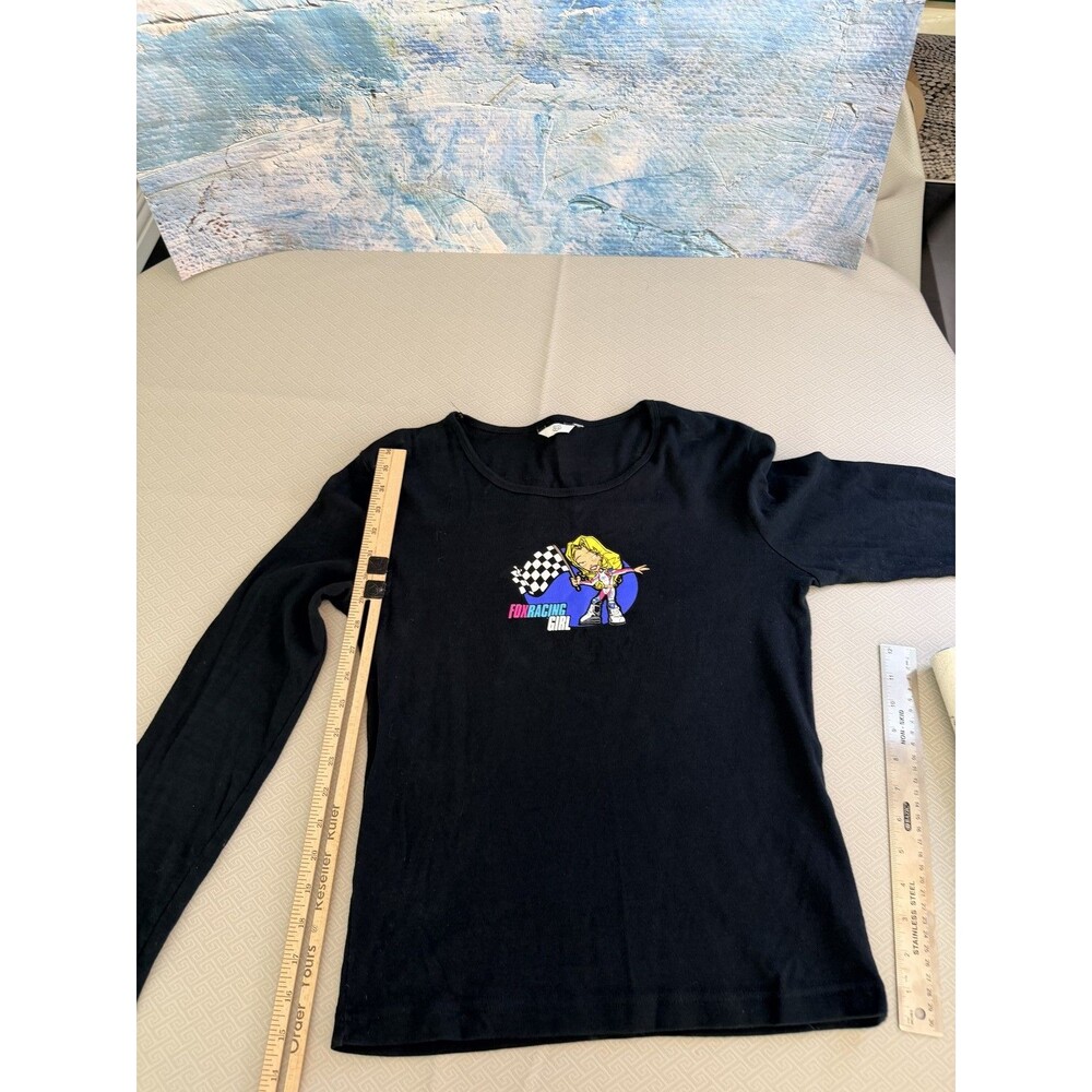 Fox Racing Girl Long Sleeve T-Shirt Women's Black Graphic Print Pullover Top - Picture 6 of 9